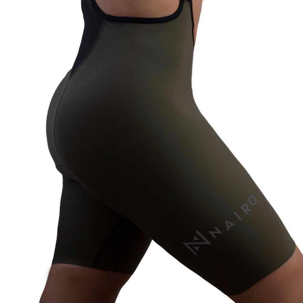 BIB SHORT W SIN COSTURAS VERDE APLIQUE PLATA